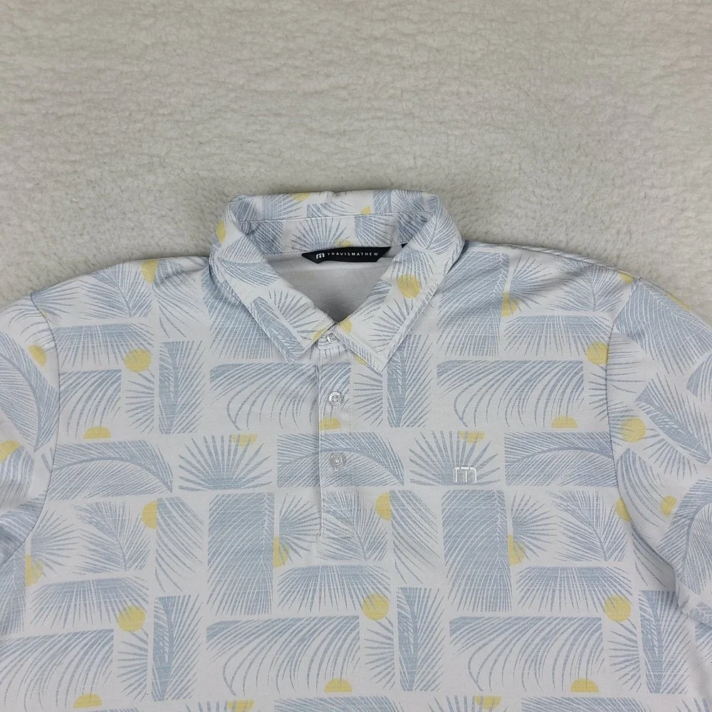 Traavis Mathew Polo Shirt Mens XL Blue White Yellow Performance Tiburon Maples